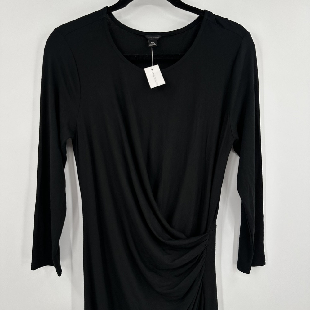 Ann Taylor Dress Womens Medium Tall Ruched Stretch Long Sleeve Midi Elegant